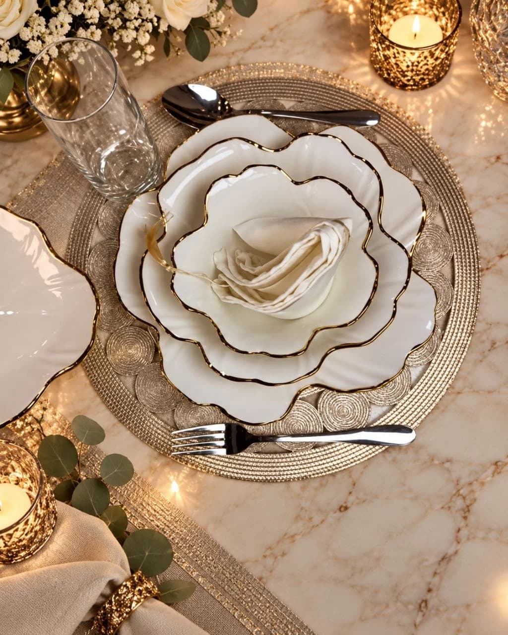 Service a table carrée floral